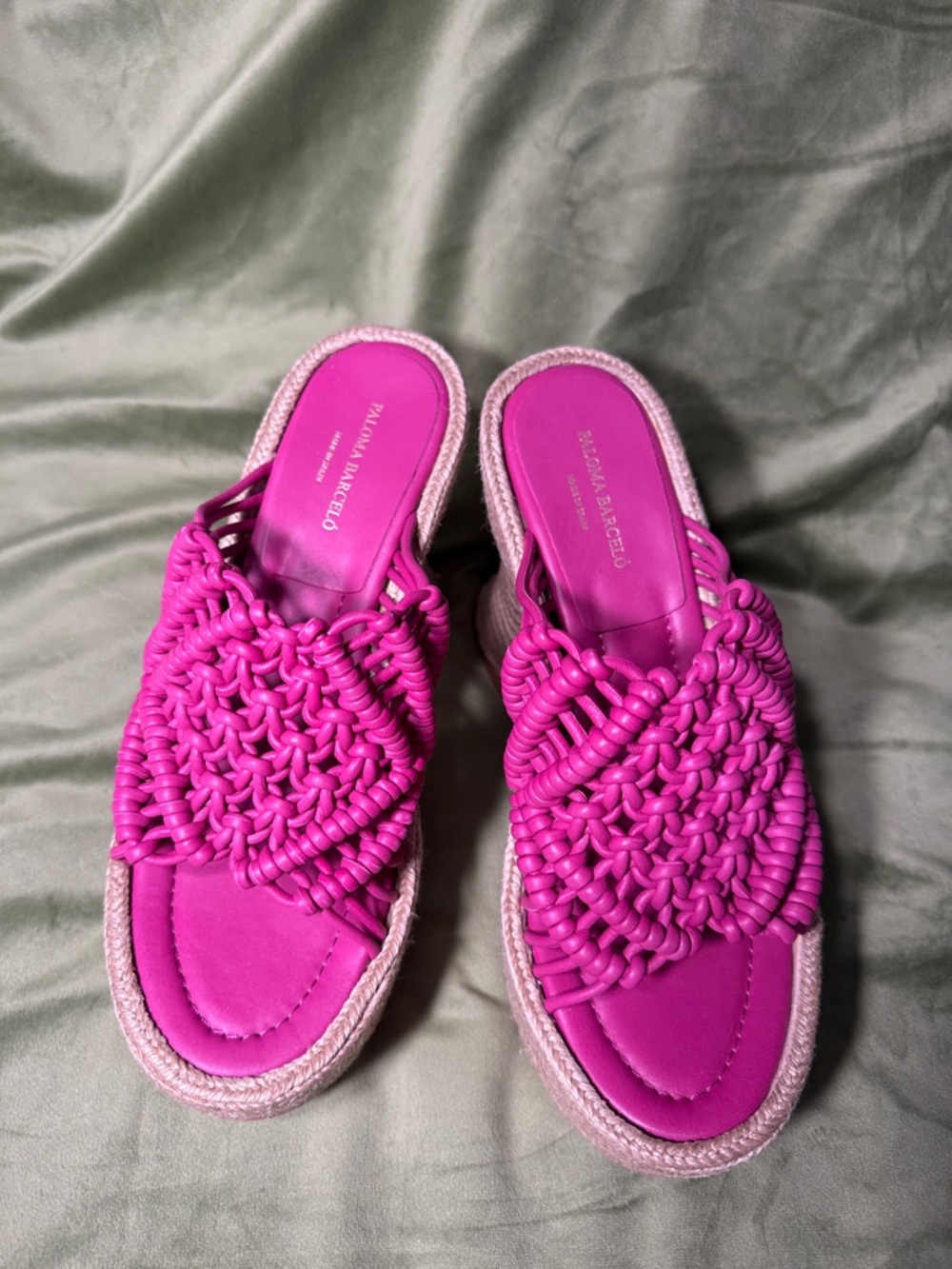 Paloma Barceló Bright Pink Braided Espadrille Mules